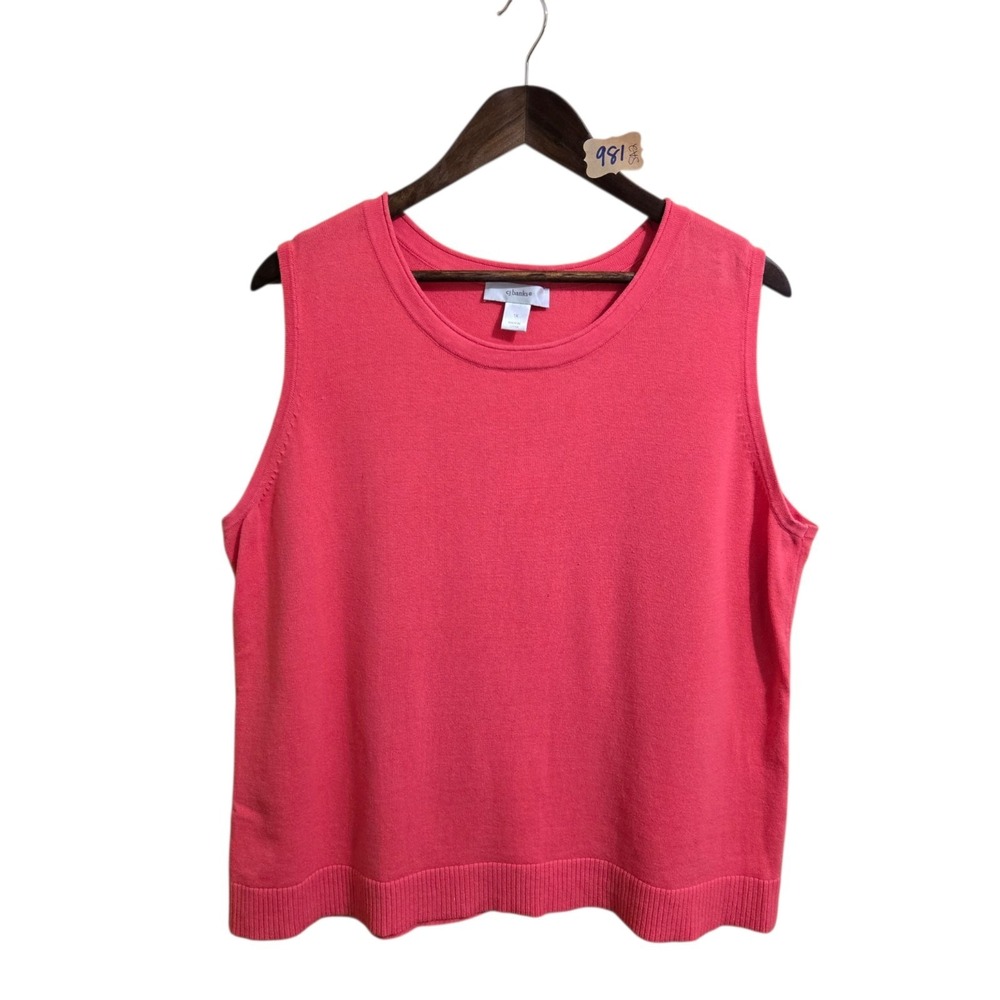 CJ Banks Women's Sweater Vest Size 1X Coral Sleeveless Round Neck Cable Knit